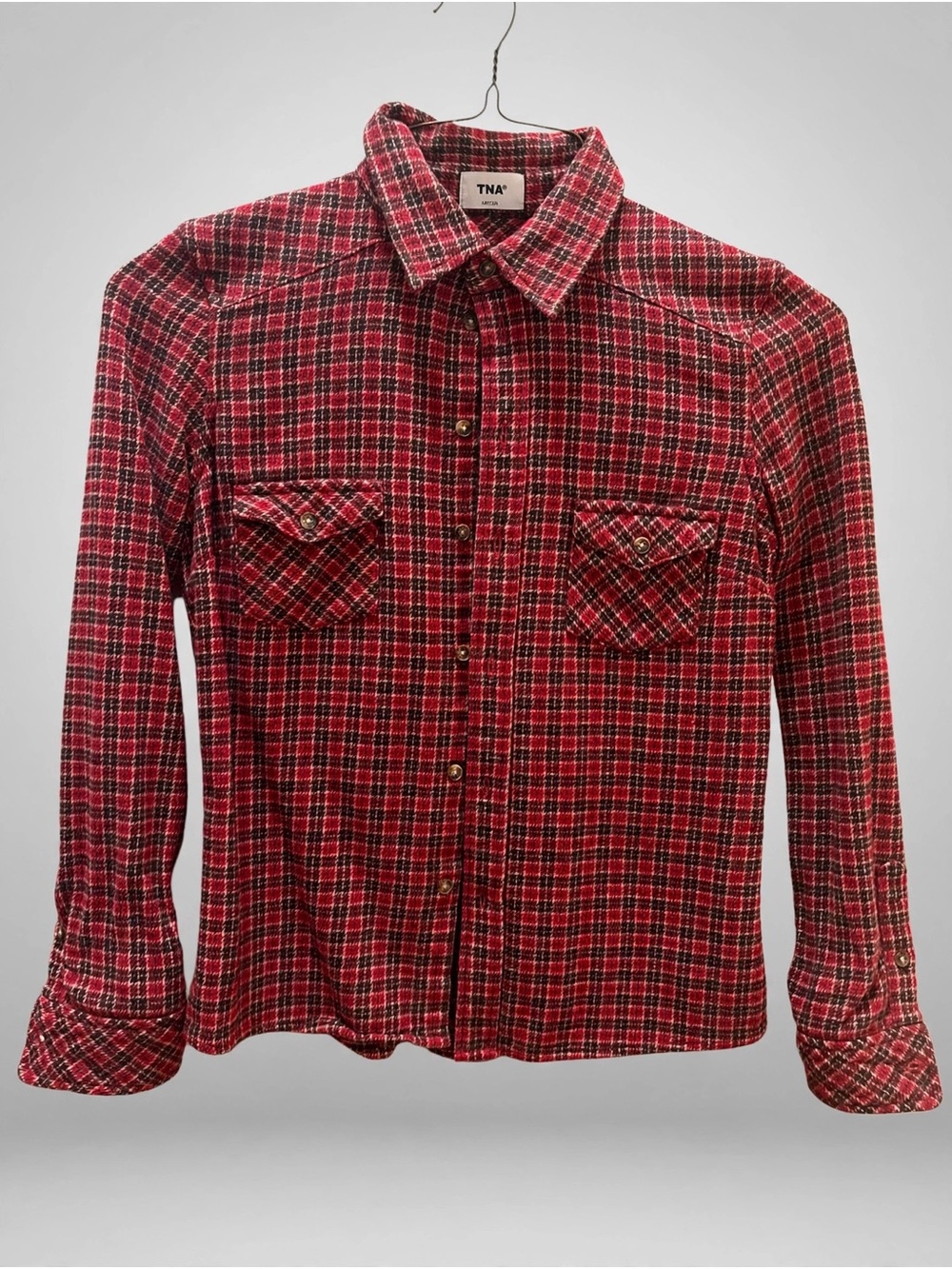 Aritzia TNA Red Plaid Flannel Button-Up Shirt